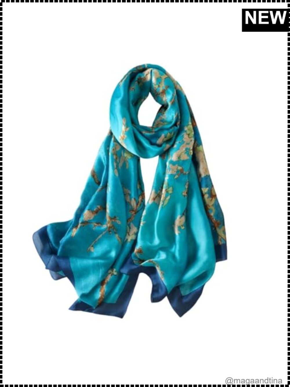 Long Silk Scarf Lightweight Shawl Wrap Floral Large Neck Scarf